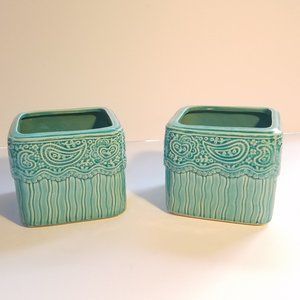 Turquois Paisley Ceramic Vase, Blue Paisley Ceramic Floral Arrangement Container